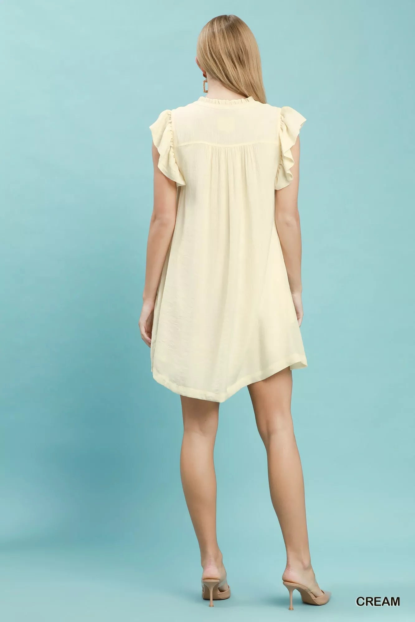 Umgee Ruffle Sleeve Henley Shift Dress - Desert Sunday