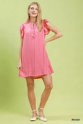 Umgee Ruffle Sleeve Henley Shift Dress - Desert Sunday
