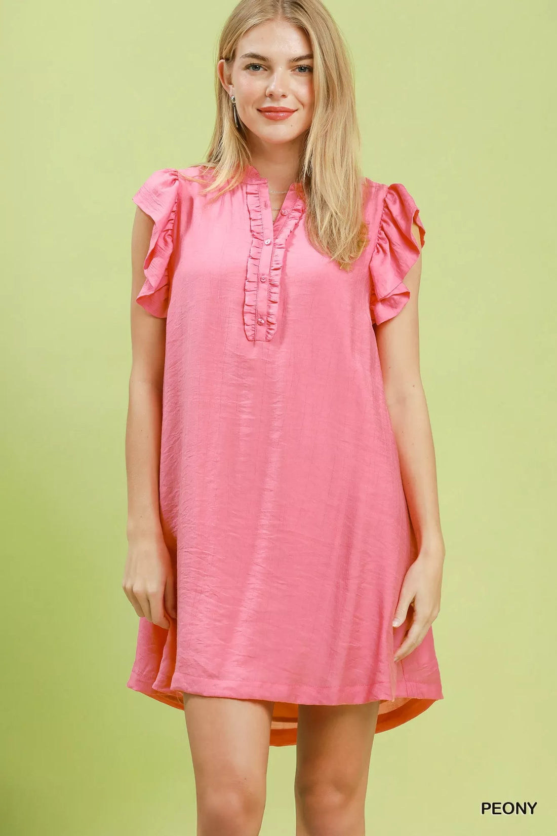 Umgee Ruffle Sleeve Henley Shift Dress - Desert Sunday