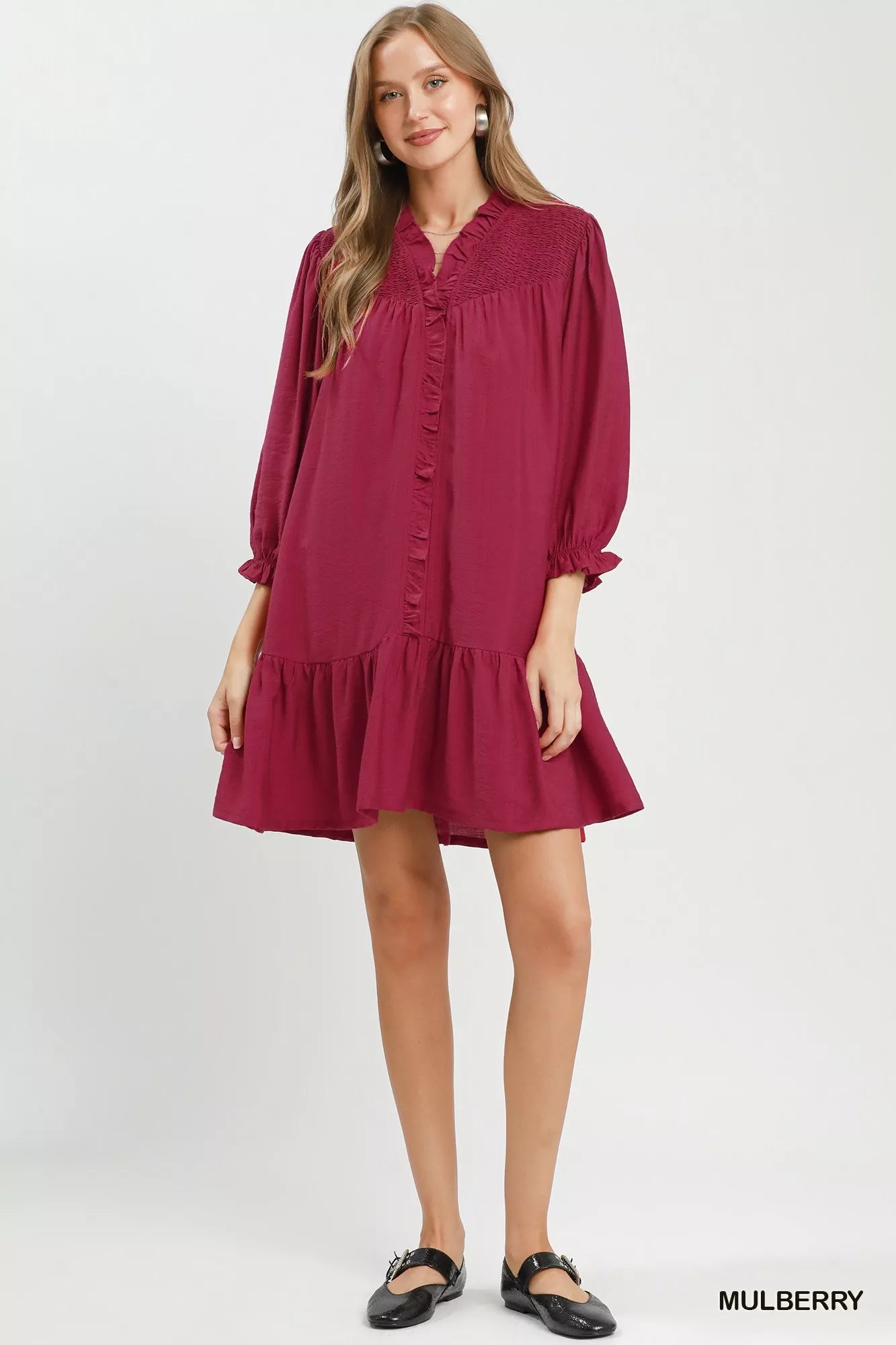 Umgee Smocked Ruffle Detail Tiered Mini Dress - Desert Sunday