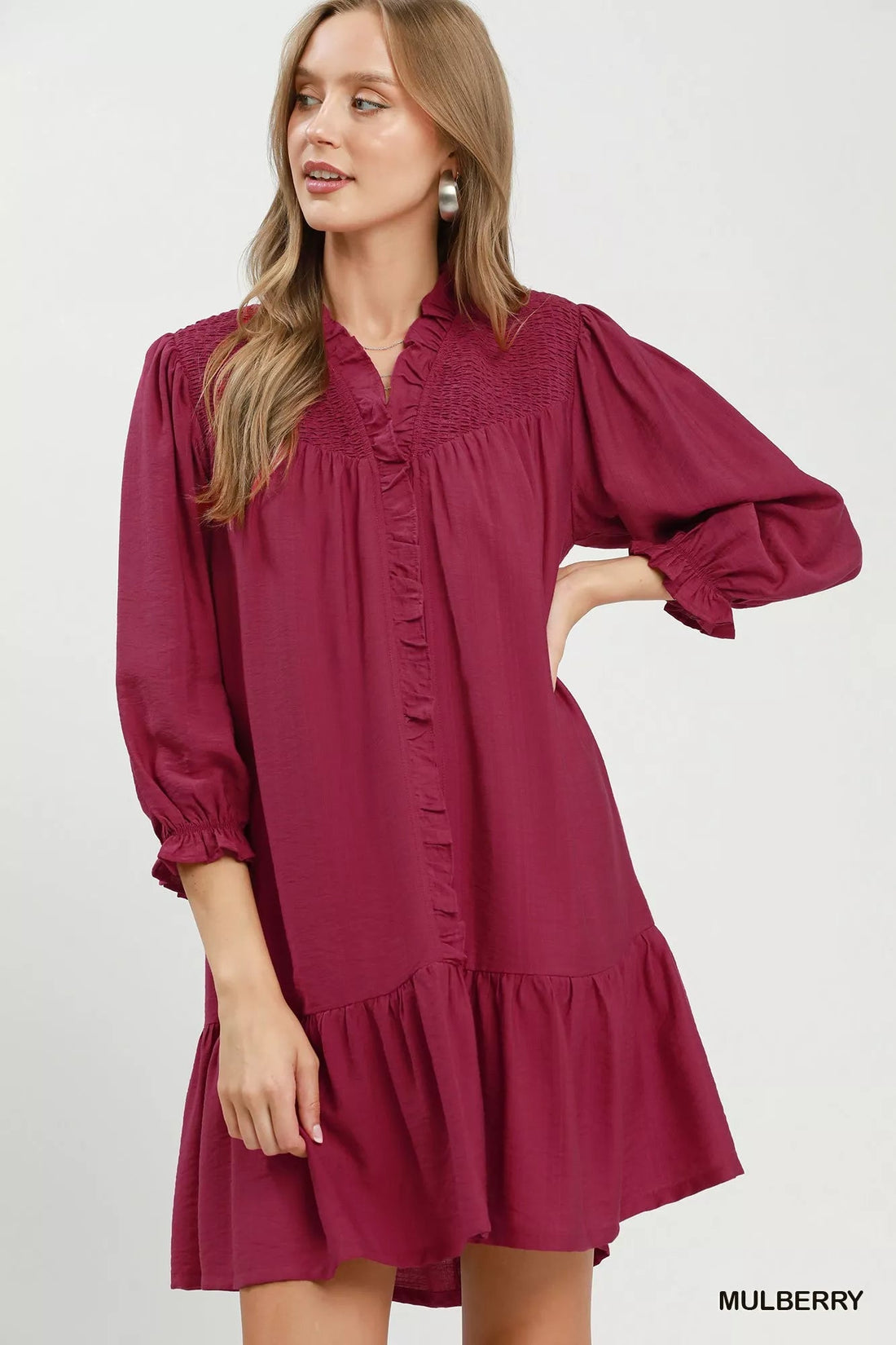 Umgee Smocked Ruffle Detail Tiered Mini Dress - Desert Sunday