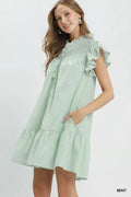 Umgee Stripe Smocked Yoke Ruffle Dress - Desert Sunday