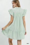 Umgee Stripe Smocked Yoke Ruffle Dress - Desert Sunday