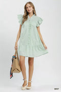 Umgee Stripe Smocked Yoke Ruffle Dress - Desert Sunday