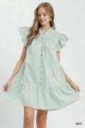 Umgee Stripe Smocked Yoke Ruffle Dress - Desert Sunday