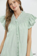 Umgee Stripe Smocked Yoke Ruffle Dress - Desert Sunday