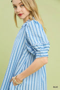 Umgee Striped Puff Sleeve Midi Dress - Desert Sunday