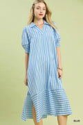 Umgee Striped Puff Sleeve Midi Dress - Desert Sunday