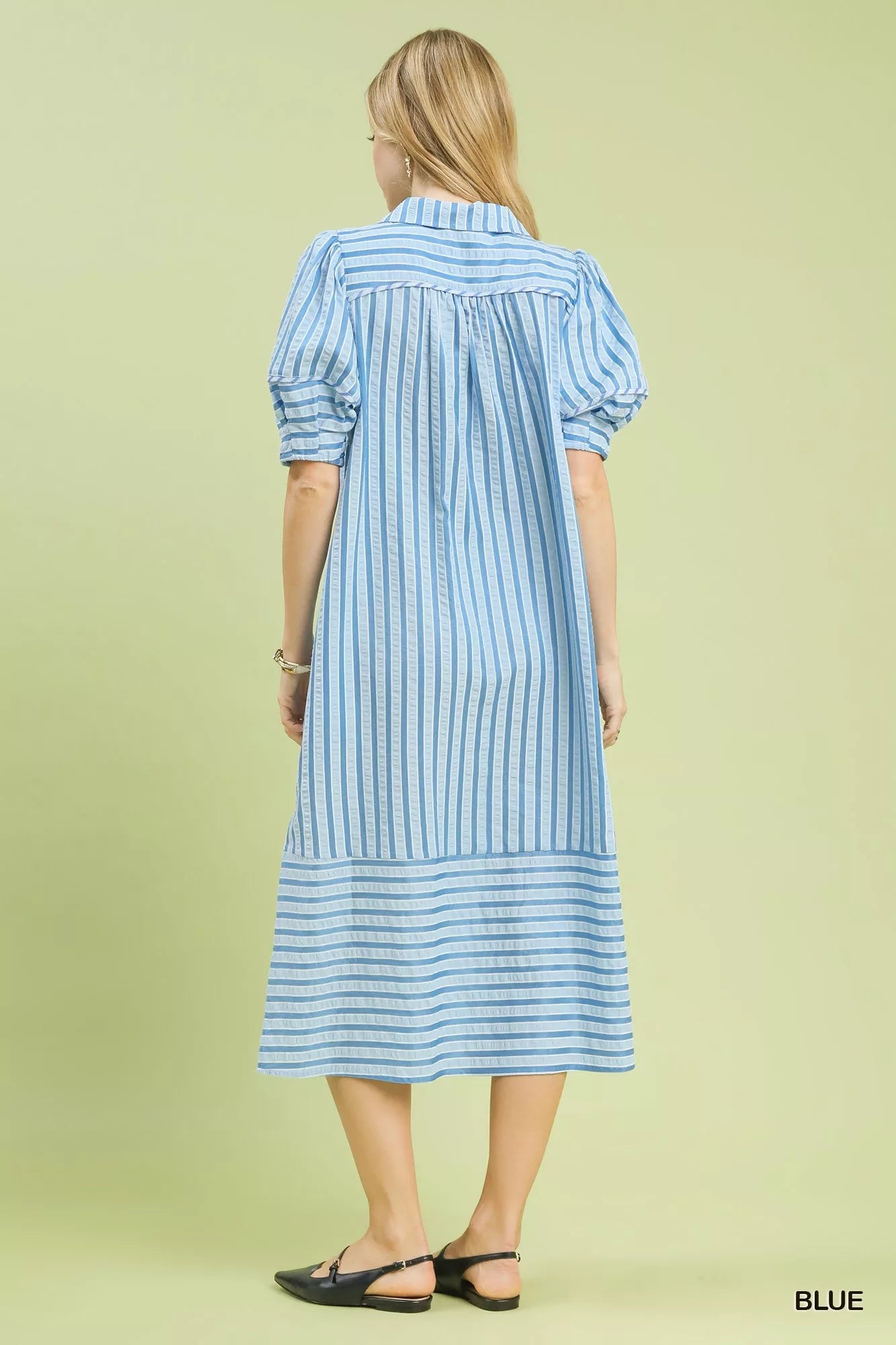 Umgee Striped Puff Sleeve Midi Dress - Desert Sunday