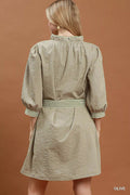 Umgee Textured Contrast Trim Tie Waist Mini Dress - Desert Sunday