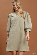 Umgee Textured Contrast Trim Tie Waist Mini Dress - Desert Sunday