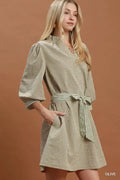 Umgee Textured Contrast Trim Tie Waist Mini Dress - Desert Sunday