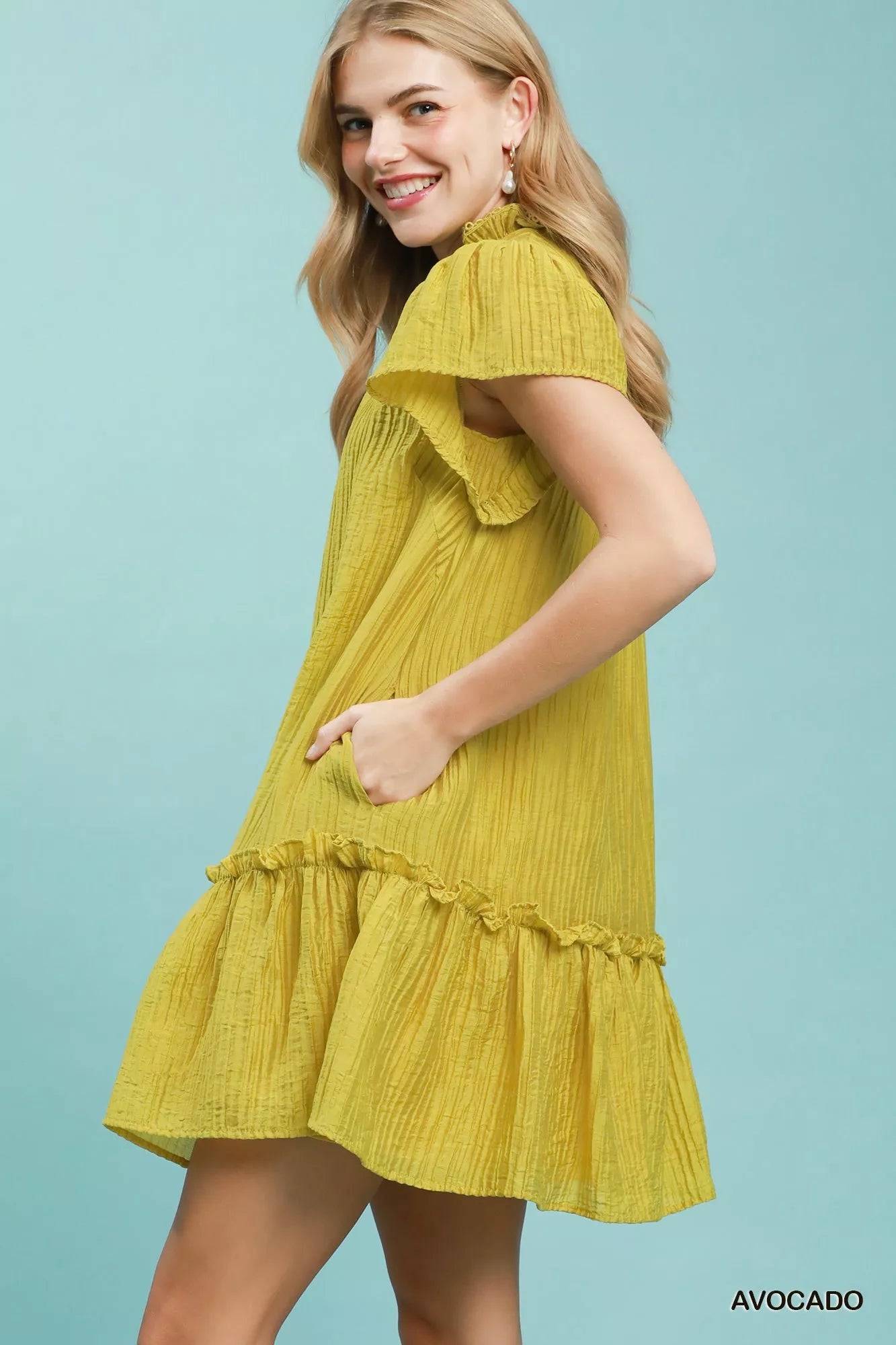Umgee Textured Ruffle Hem Mini Dress - Desert Sunday
