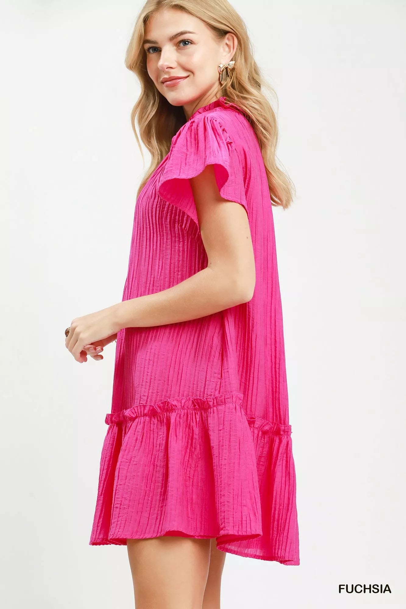 Umgee Textured Ruffle Hem Mini Dress - Desert Sunday