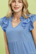 Umgee Textured Ruffle Sleeve Tiered Midi Dress - Desert Sunday