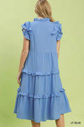 Umgee Textured Ruffle Sleeve Tiered Midi Dress - Desert Sunday