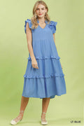 Umgee Textured Ruffle Sleeve Tiered Midi Dress - Desert Sunday