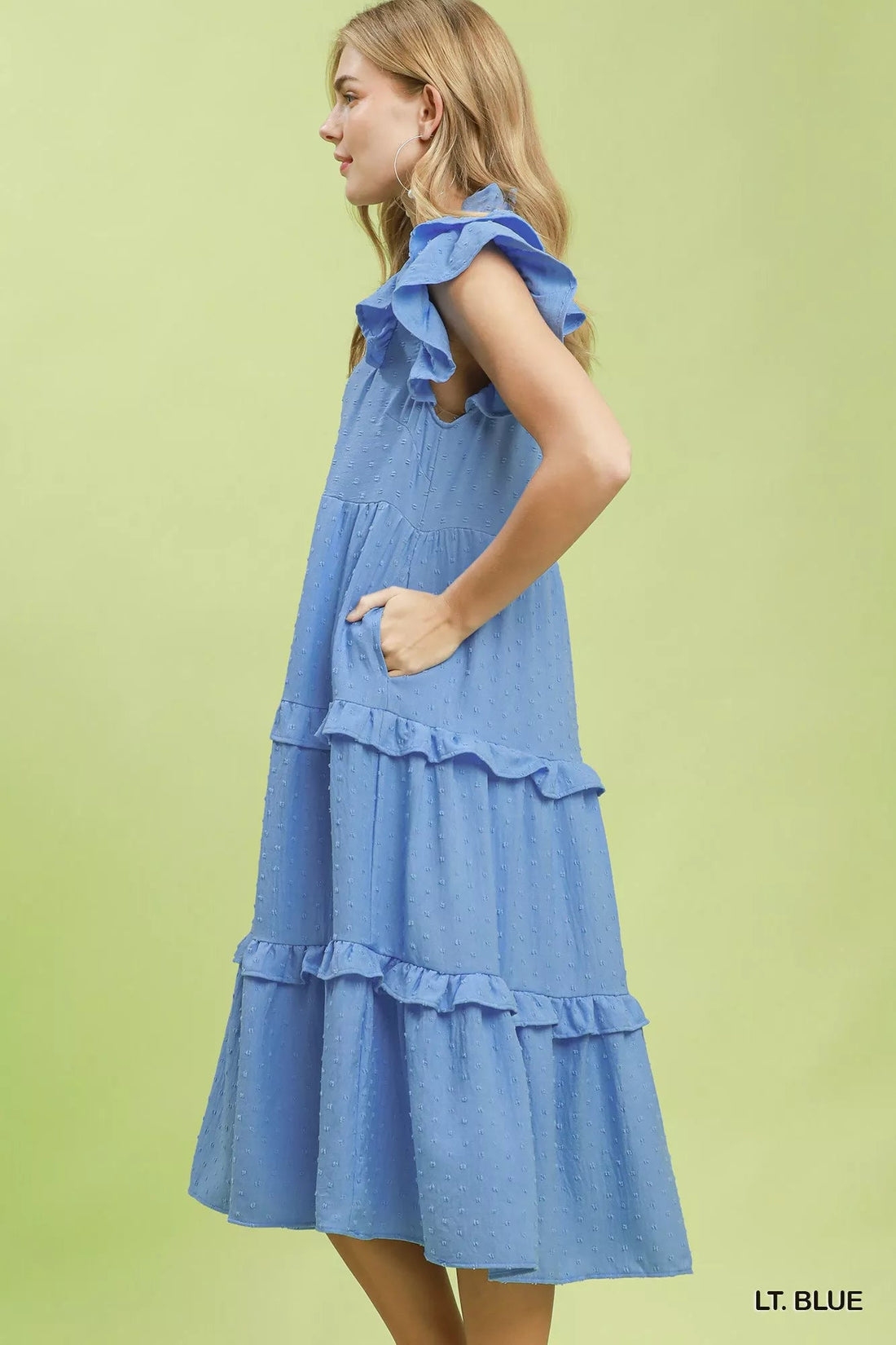 Umgee Textured Ruffle Sleeve Tiered Midi Dress - Desert Sunday