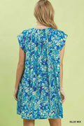 Umgee Tropical Floral Flutter Sleeve Swing Dress - Desert Sunday