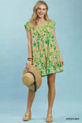 Umgee Tropical Floral Flutter Sleeve Swing Dress - Desert Sunday