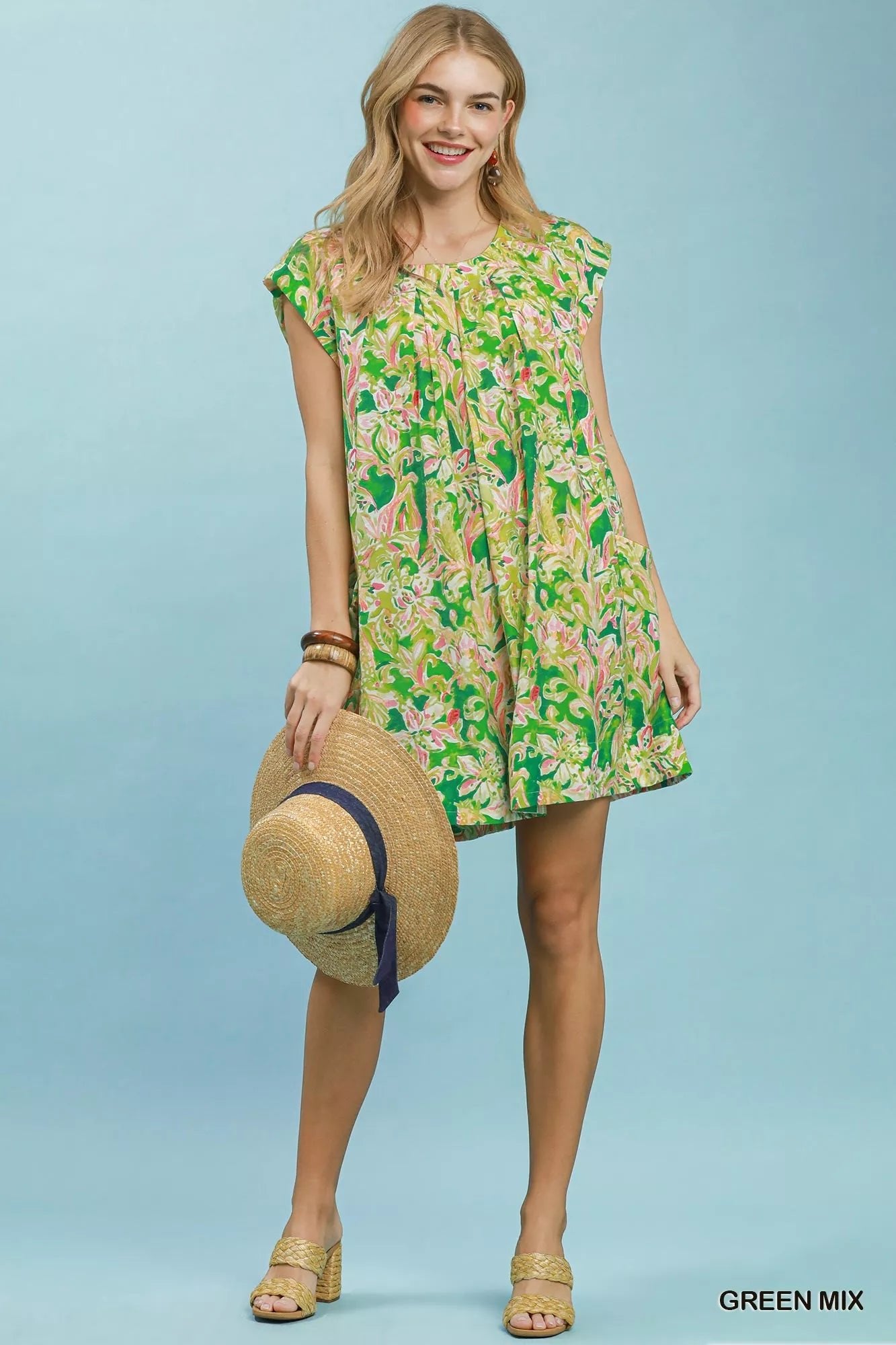 Umgee Tropical Floral Flutter Sleeve Swing Dress - Desert Sunday