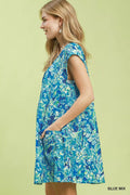 Umgee Tropical Floral Flutter Sleeve Swing Dress - Desert Sunday