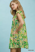 Umgee Tropical Floral Flutter Sleeve Swing Dress - Desert Sunday