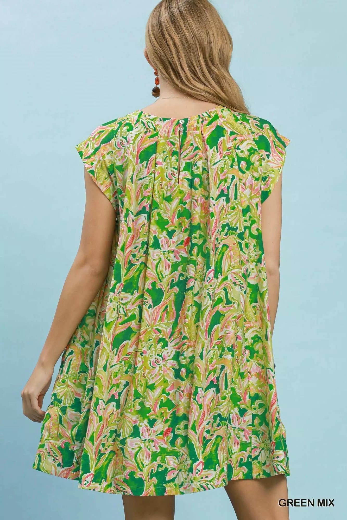 Umgee Tropical Floral Flutter Sleeve Swing Dress - Desert Sunday