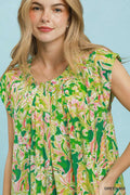 Umgee Tropical Floral Flutter Sleeve Swing Dress - Desert Sunday