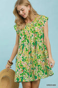 Umgee Tropical Floral Flutter Sleeve Swing Dress - Desert Sunday