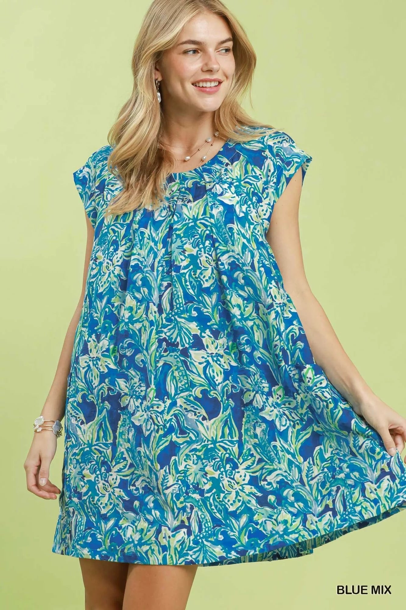 Umgee Tropical Floral Flutter Sleeve Swing Dress - Desert Sunday