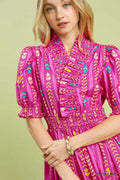 Umgee Vibrant Ruffle Smocked Midi Dress - Desert Sunday