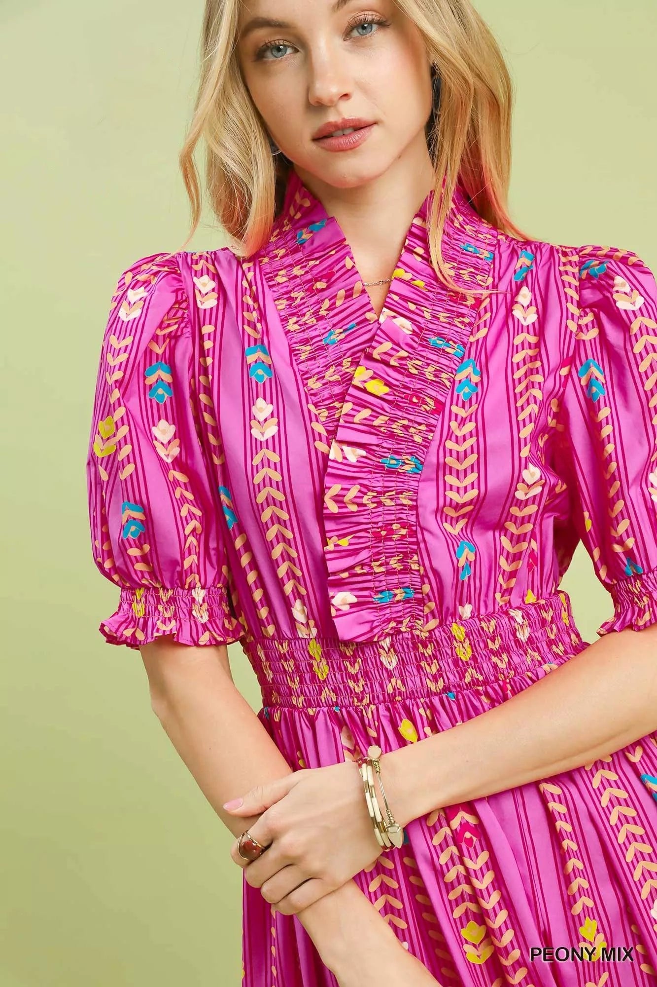 Umgee Vibrant Ruffle Smocked Midi Dress - Desert Sunday
