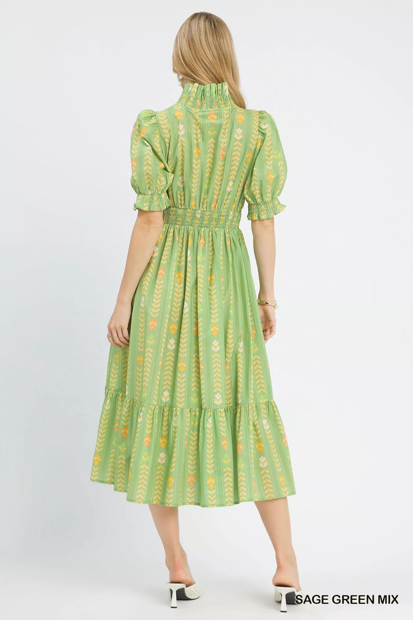 Umgee Vibrant Ruffle Smocked Midi Dress - Desert Sunday