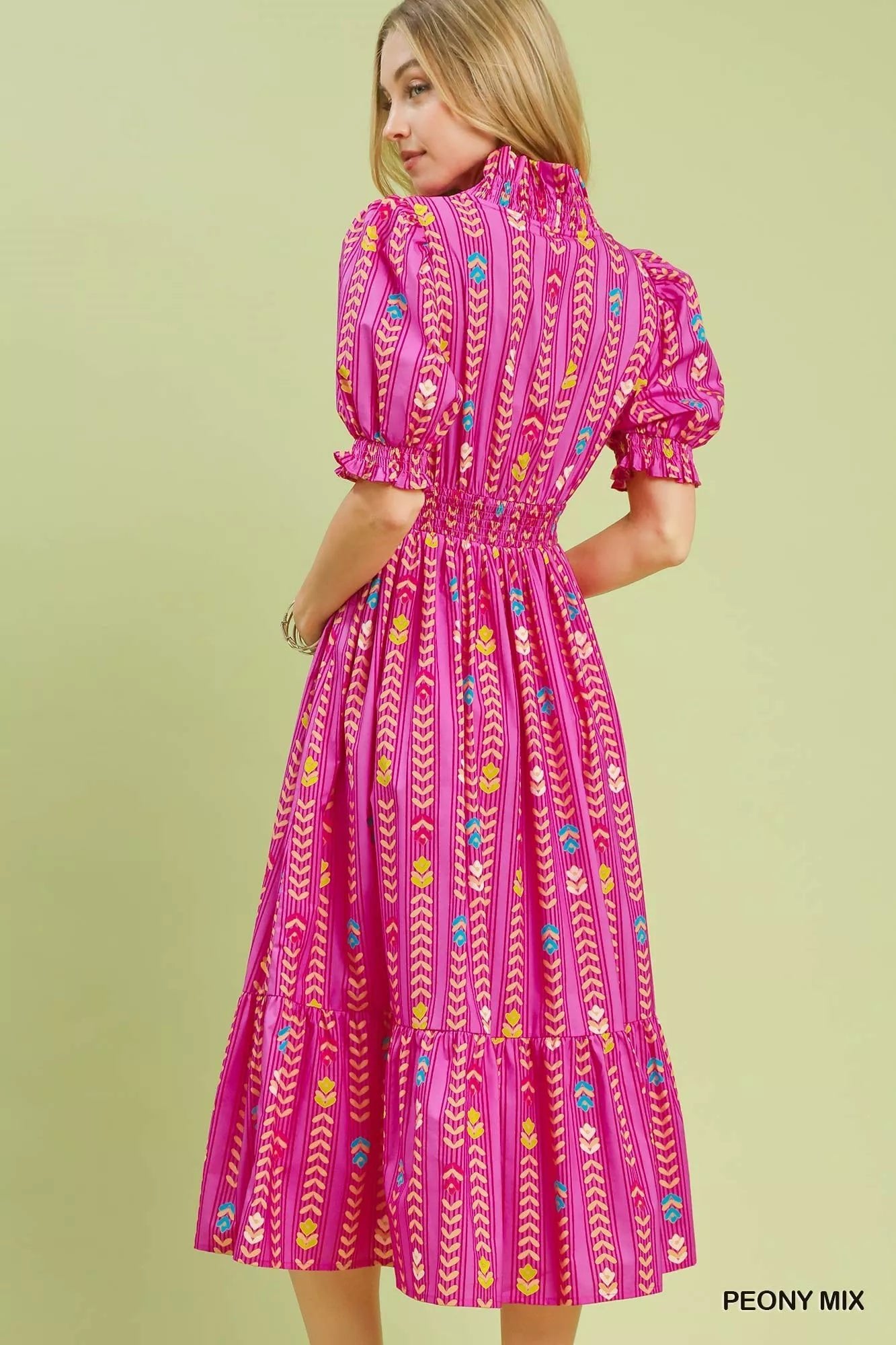 Umgee Vibrant Ruffle Smocked Midi Dress - Desert Sunday