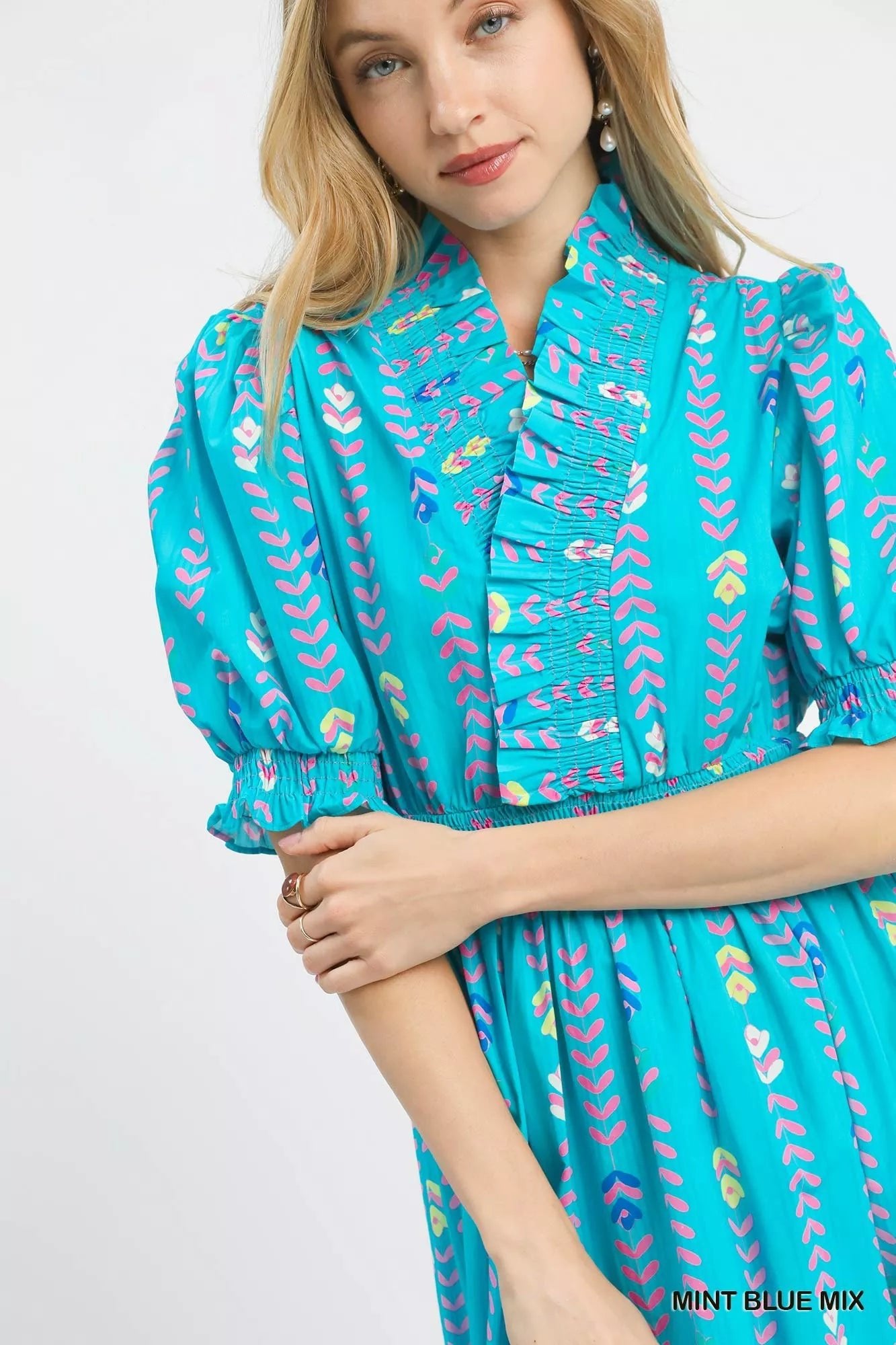 Umgee Vibrant Ruffle Smocked Midi Dress - Desert Sunday