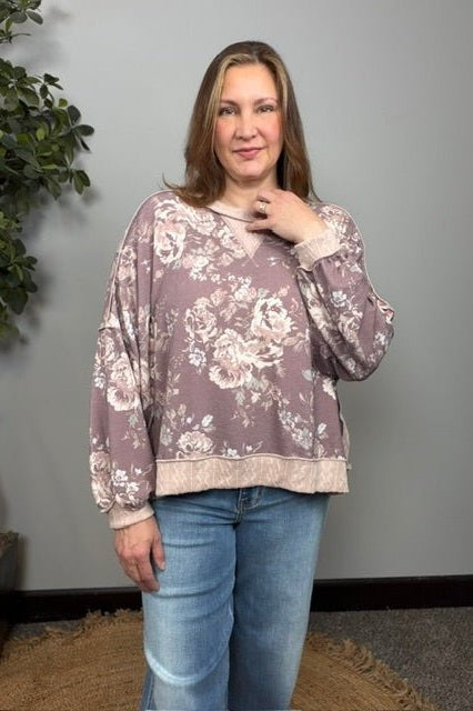 Vintage Floral Puff Sleeve Sweatshirt - Desert Sunday