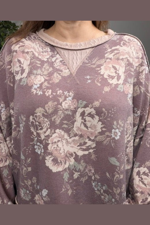 Vintage Floral Puff Sleeve Sweatshirt - Desert Sunday