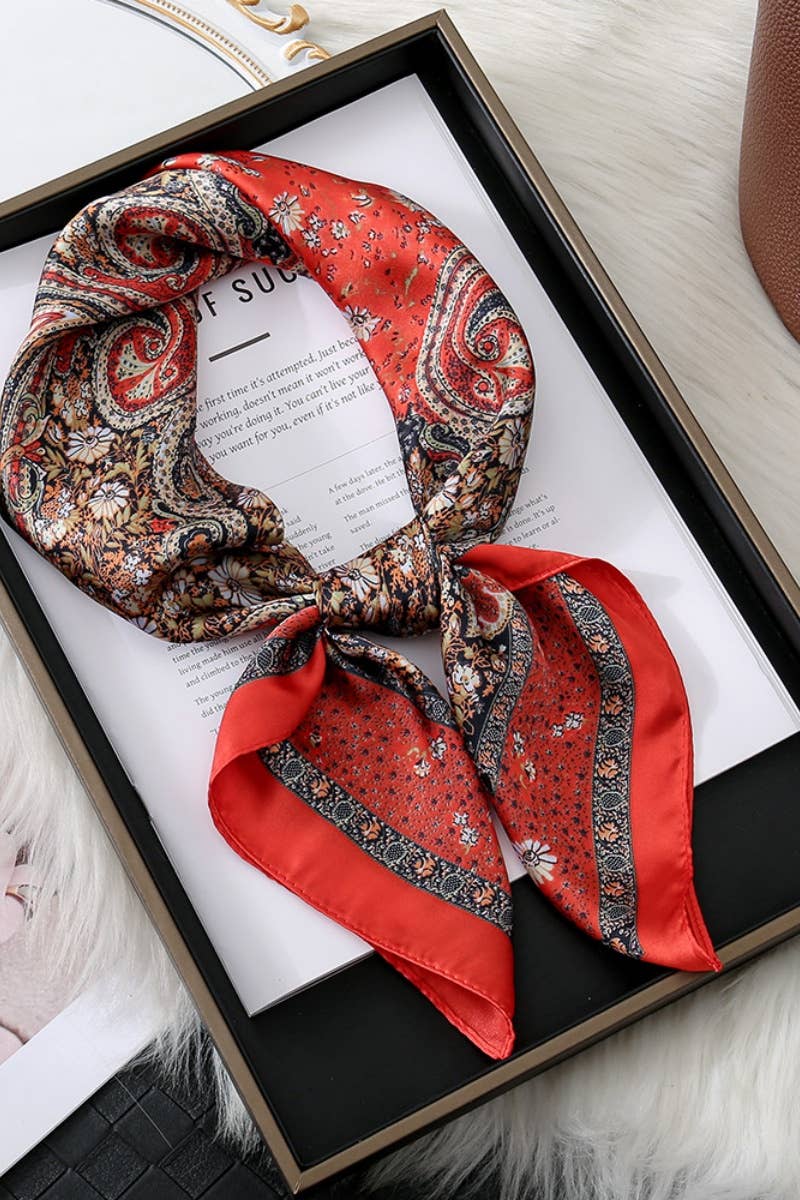 Vintage Paisley Silky Square Scarf - Desert Sunday