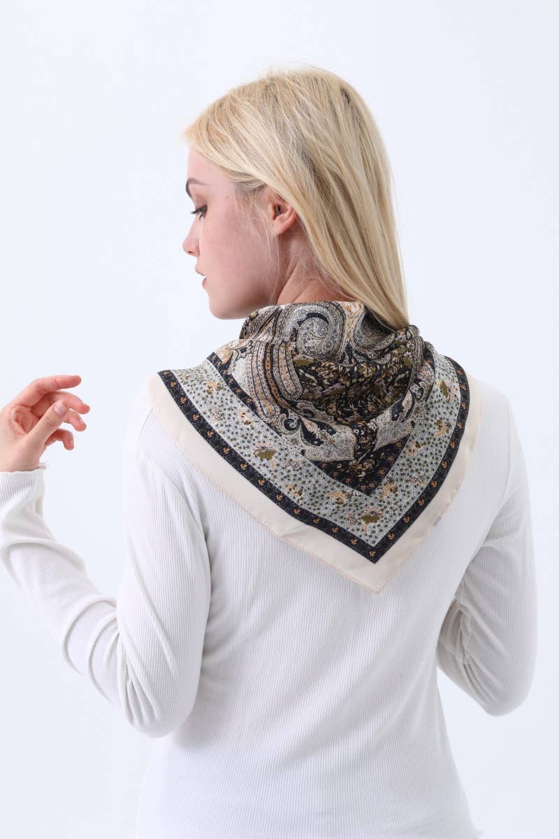 Vintage Paisley Silky Square Scarf - Desert Sunday
