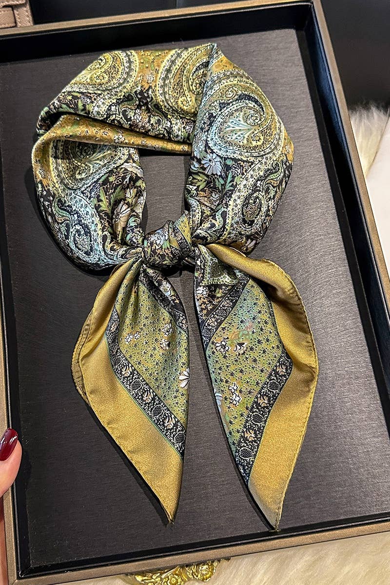 Vintage Paisley Silky Square Scarf - Desert Sunday