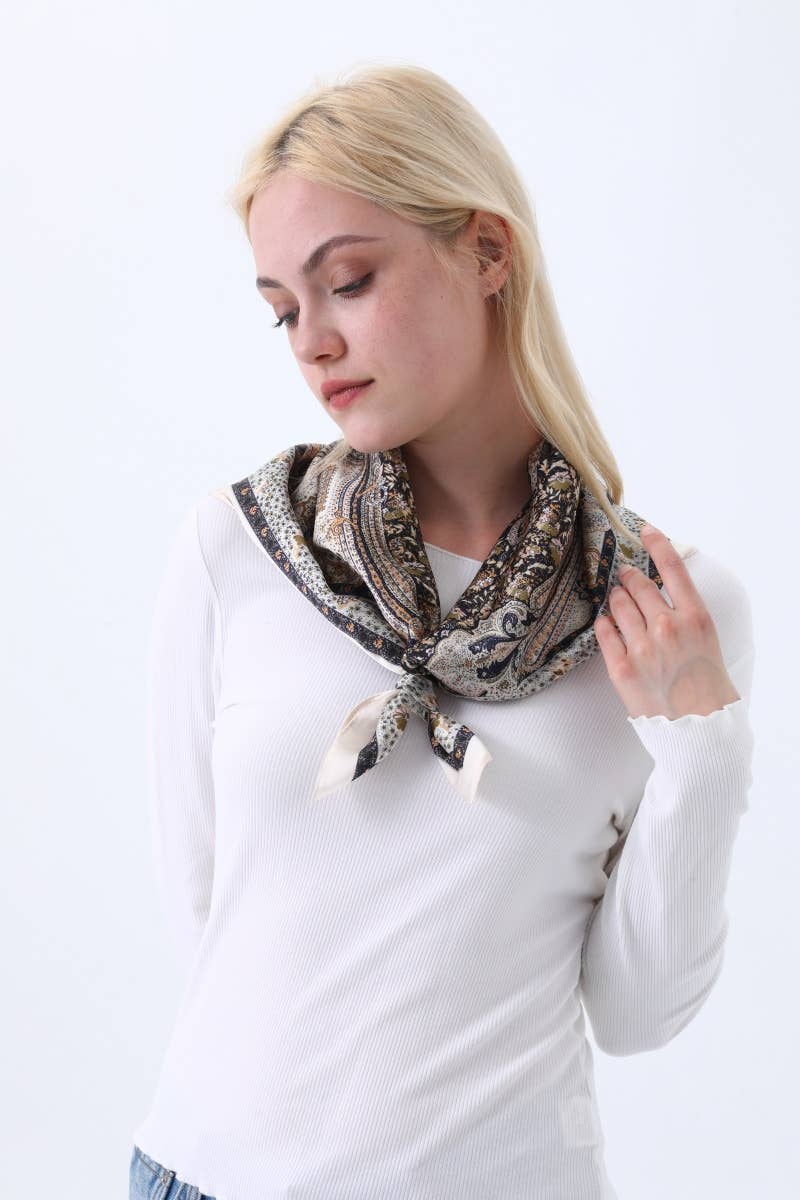 Vintage Paisley Silky Square Scarf - Desert Sunday
