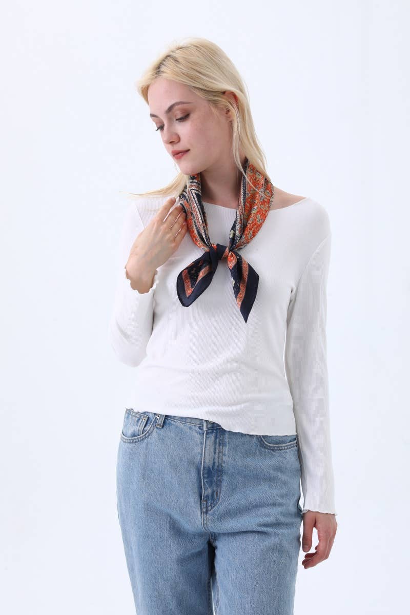 Vintage Paisley Silky Square Scarf - Desert Sunday