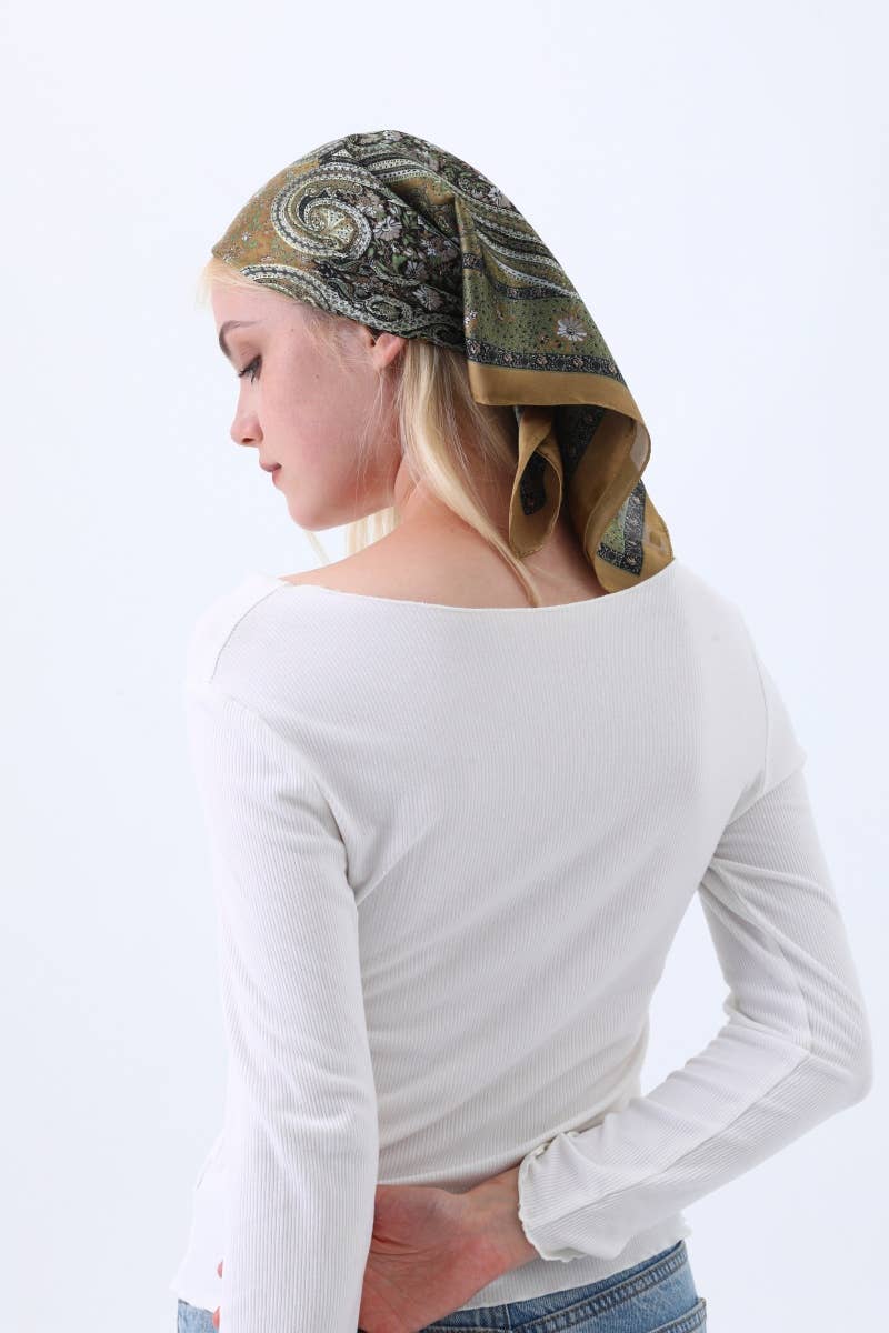 Vintage Paisley Silky Square Scarf - Desert Sunday