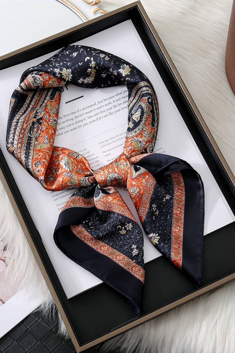 Vintage Paisley Silky Square Scarf - Desert Sunday