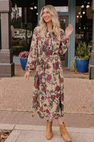 Vintage Rose Garden Floral Midi Dress - Desert Sunday