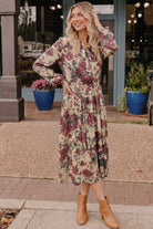 Vintage Rose Garden Floral Midi Dress - Desert Sunday
