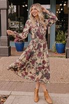Vintage Rose Garden Floral Midi Dress - Desert Sunday
