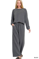 Washed French Terry Pullover & Pants 2PC Set In Black - Desert Sunday