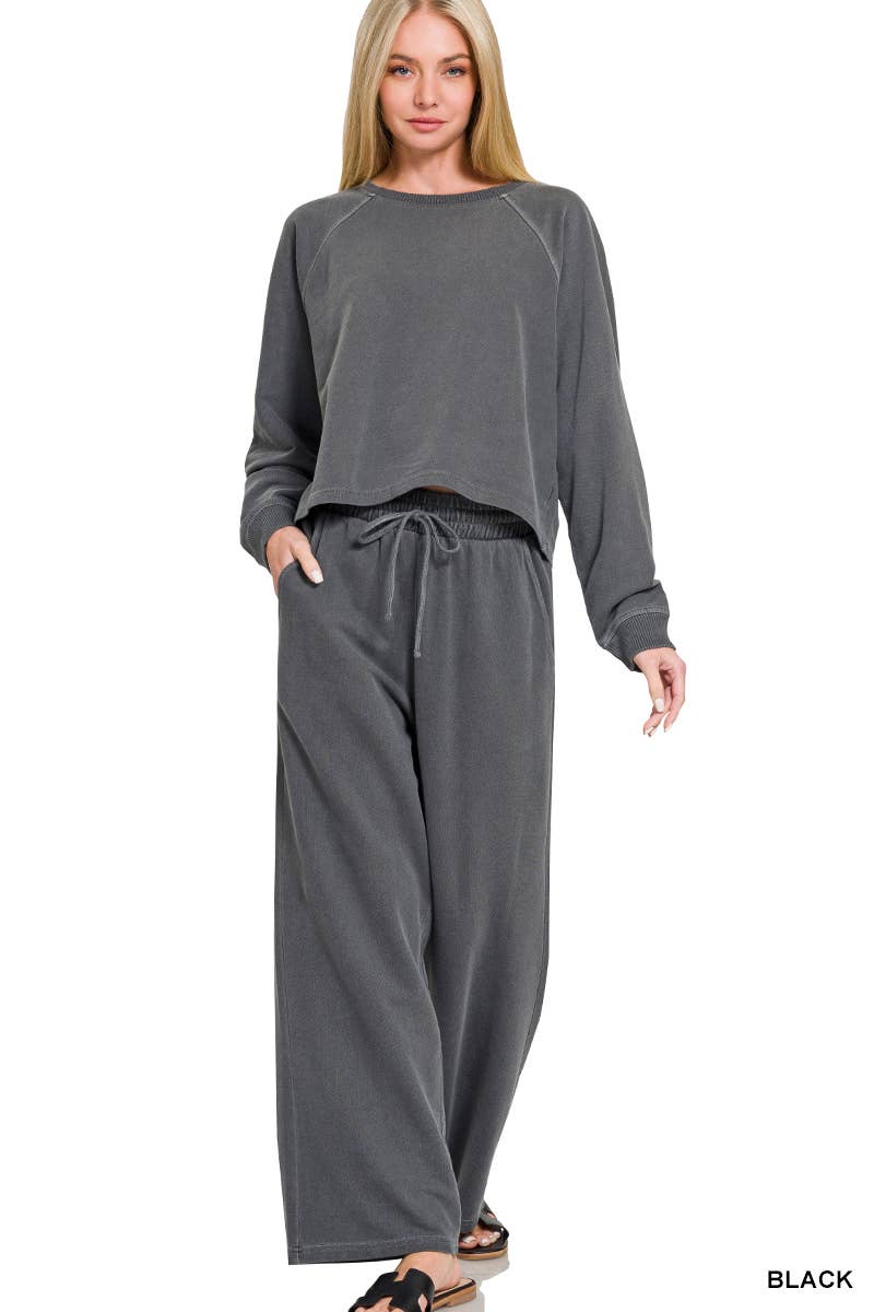 Washed French Terry Pullover & Pants 2PC Set In Black - Desert Sunday